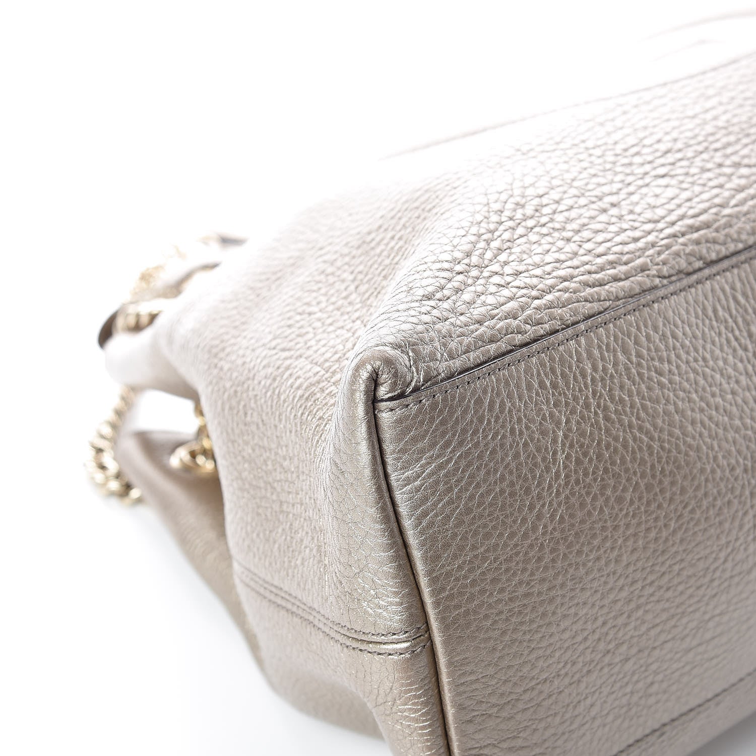 Gucci Metallic Pebbled Calfskin Medium Soho Chain Shoulder Bag Golden Beige 11 of 13