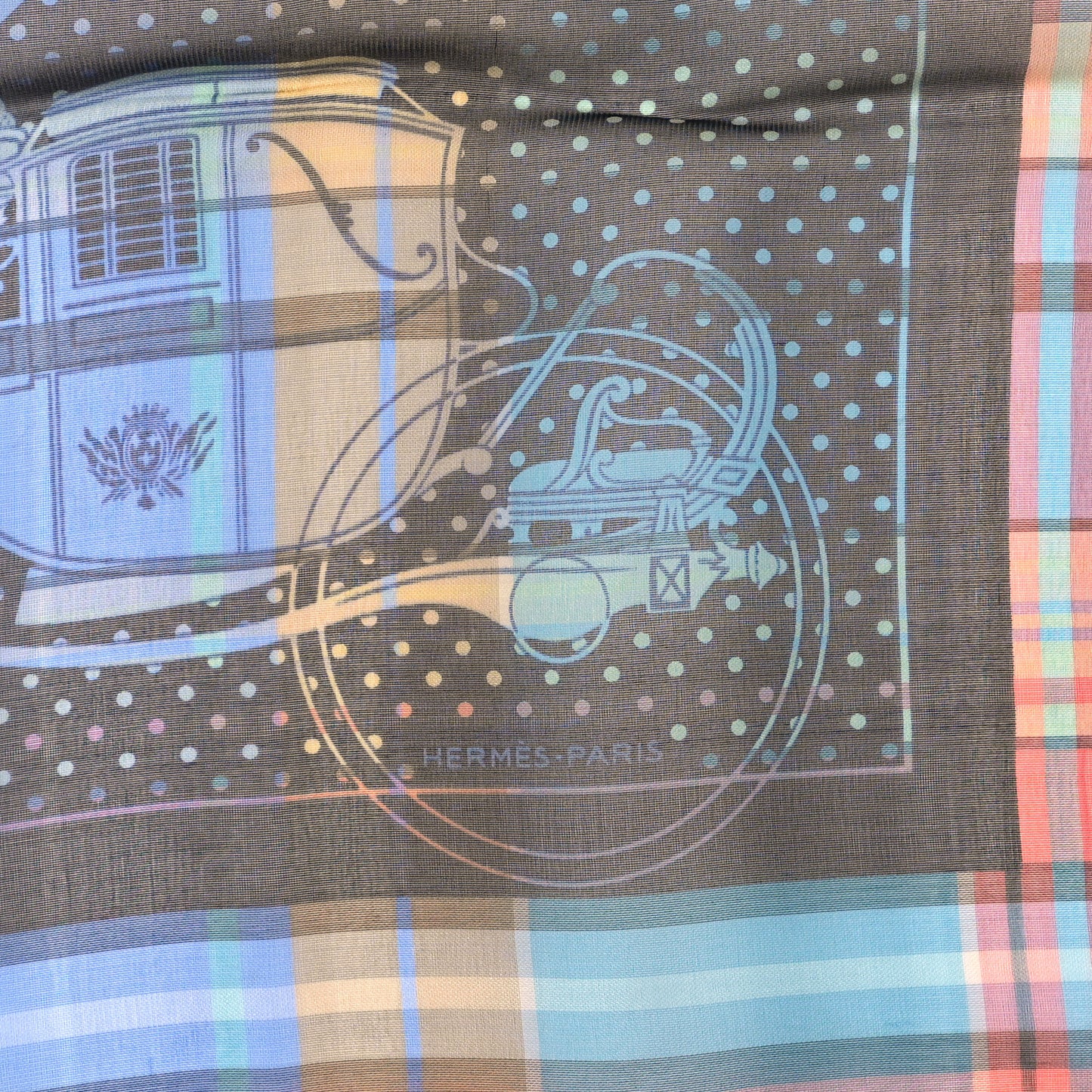Silk Madras Ex Libris Bandana Scarf 55 Noir Turquoise Rouge