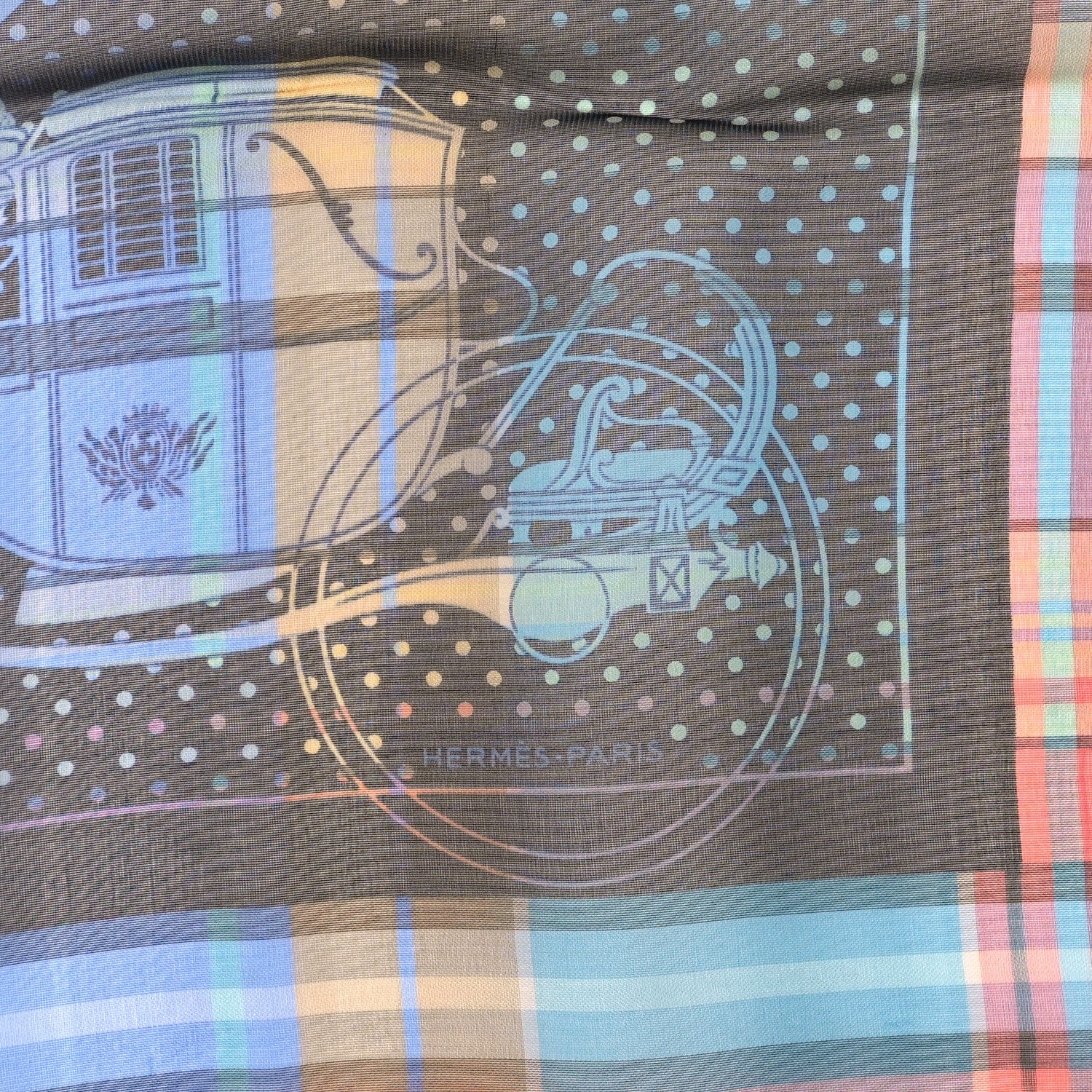 Hermes Silk Madras Ex Libris Bandana Scarf 55 Noir Turquoise Rouge 2 of 4