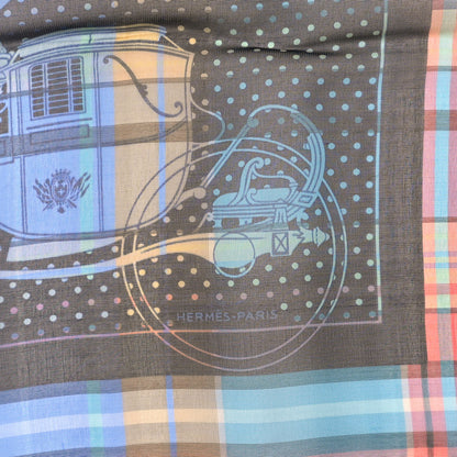 Hermes Silk Madras Ex Libris Bandana Scarf 55 Noir Turquoise Rouge 2 of 4