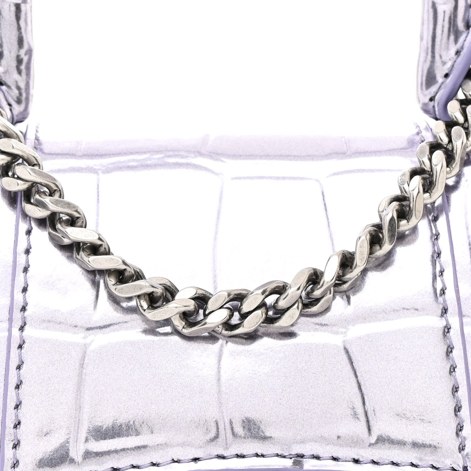 Balenciaga Metallic Calfskin Crocodile Embossed Hourglass Top Handle Bag Mini with Chain Lilac 9 of 11