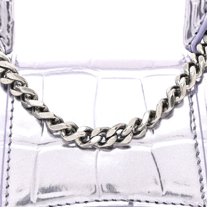 Balenciaga Metallic Calfskin Crocodile Embossed Hourglass Top Handle Bag Mini with Chain Lilac 9 of 11