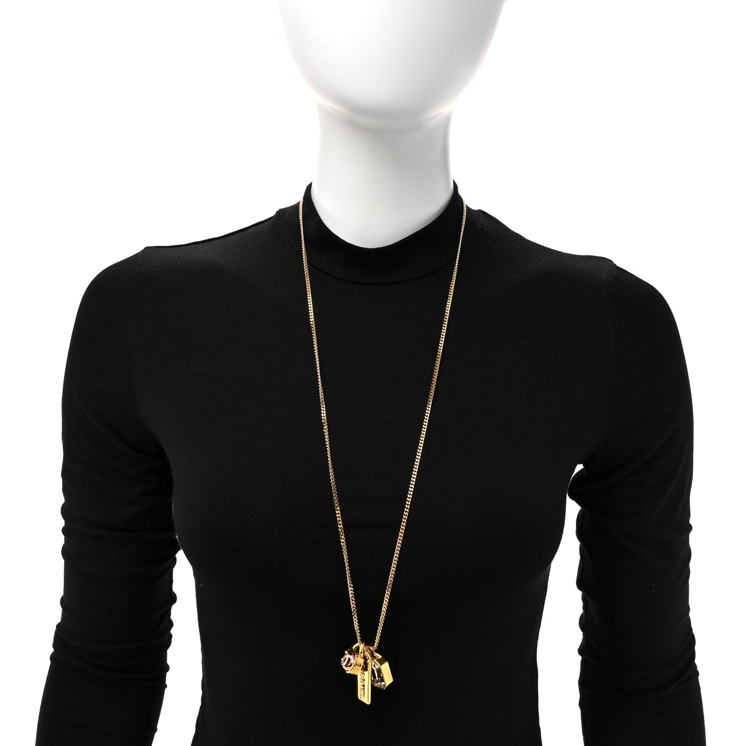 Chanel Metal Crystal Charm Necklace Purple Gold 2 of 4