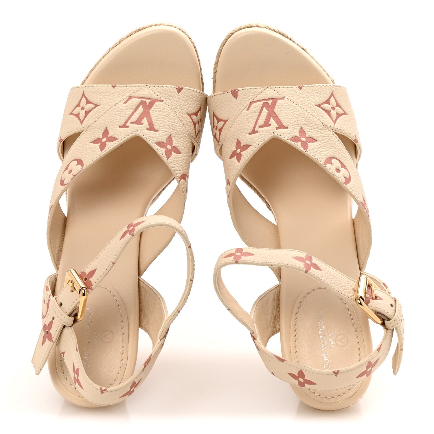 Louis Vuitton Empreinte Monogram Starboard Espadrille Wedge Sandals 38.5 Creme Rose Trianon 2 of 10