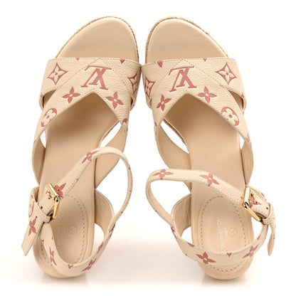 Louis Vuitton Empreinte Monogram Starboard Espadrille Wedge Sandals 38.5 Creme Rose Trianon 2 of 10