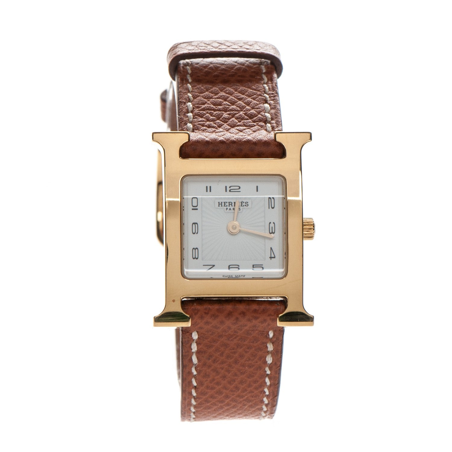 Hermes Stainless Steel Epsom 21mm Heure H Hour Quartz Watch Gold 1 of 9