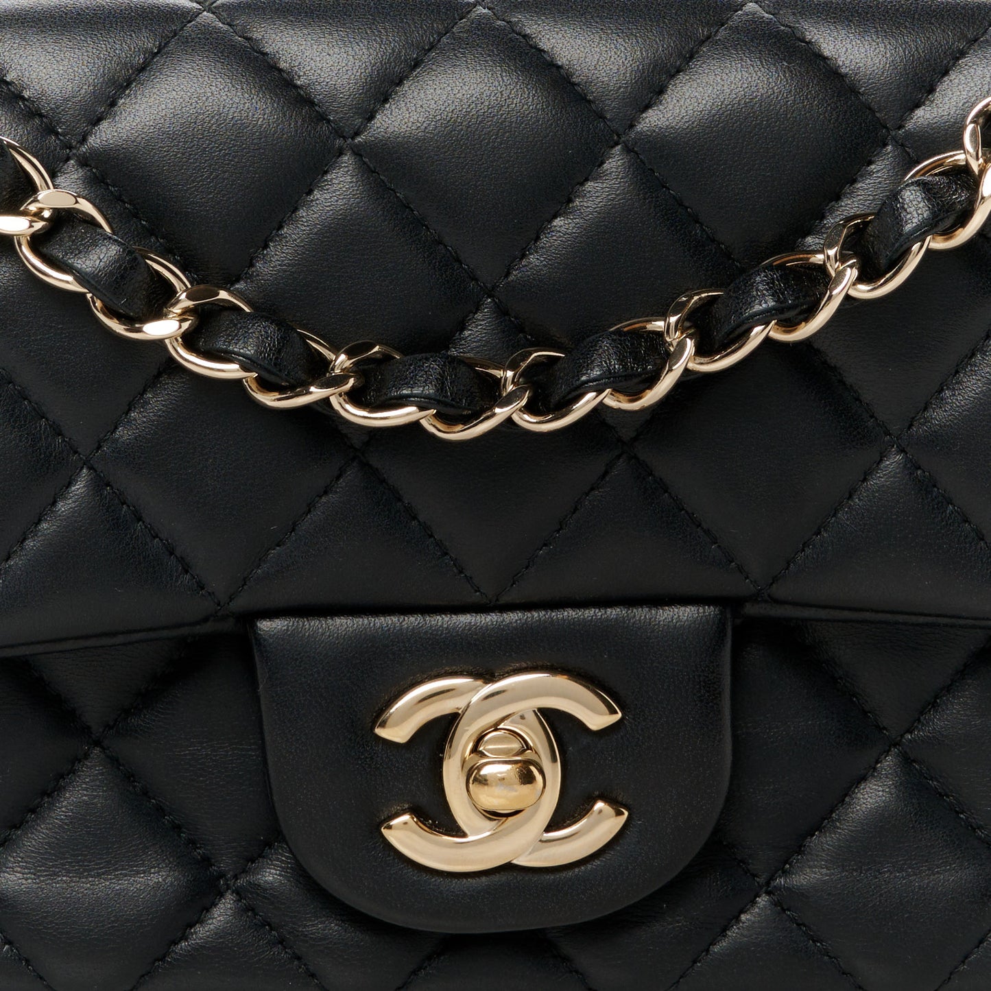 Lambskin Quilted Mini Rectangular Flap Black