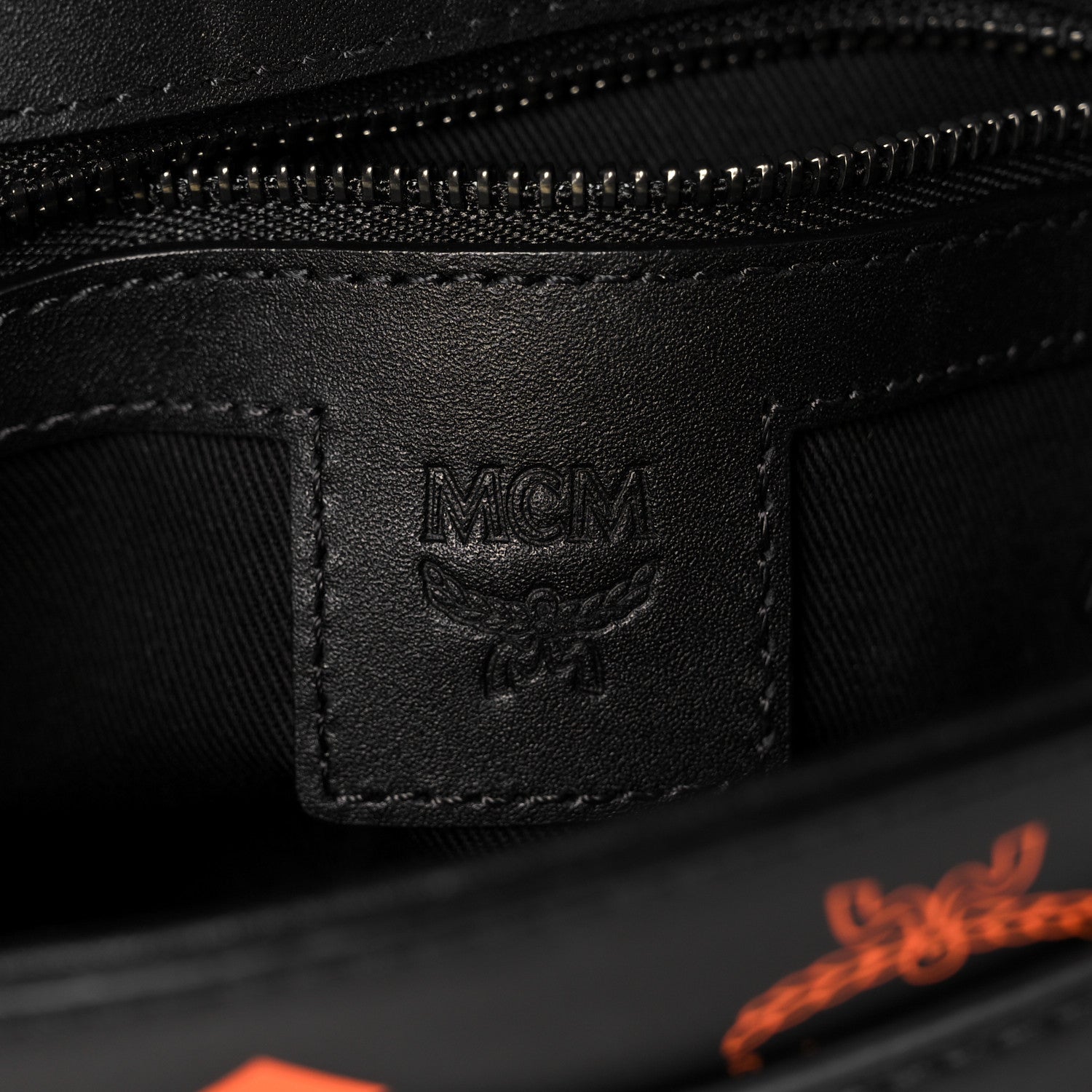 MCM Calfskin Color Splash Logo Crossbody Small Black Orange