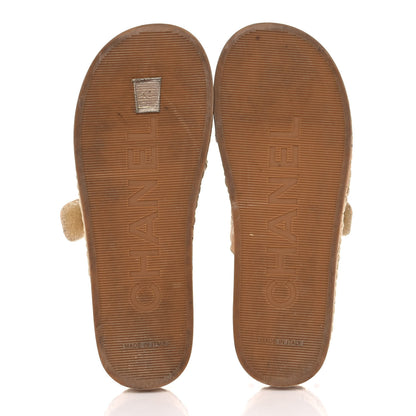 Chanel Cord Lambskin Quilted Logo Mules 37 Beige 5 of 8
