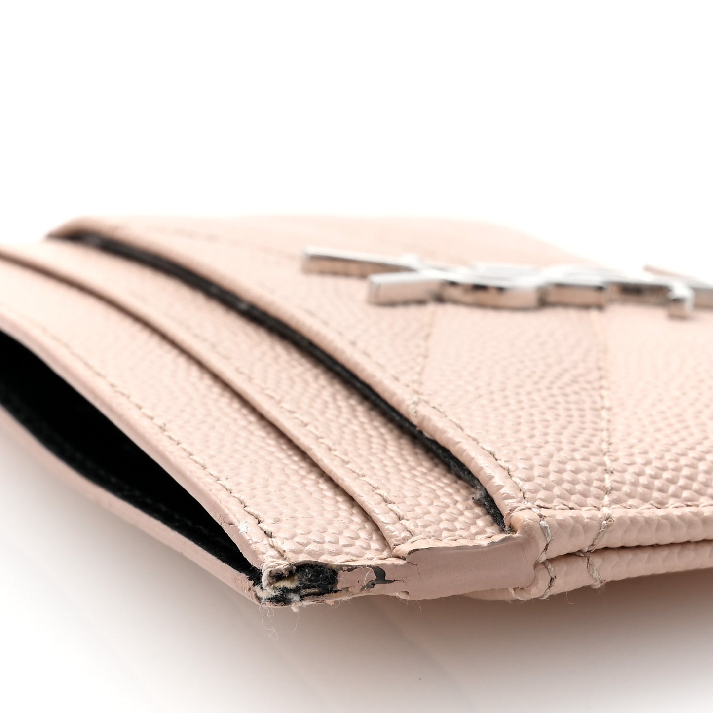 Grain De Poudre Matelasse Chevron Monogram Credit Card Case Pale Pink