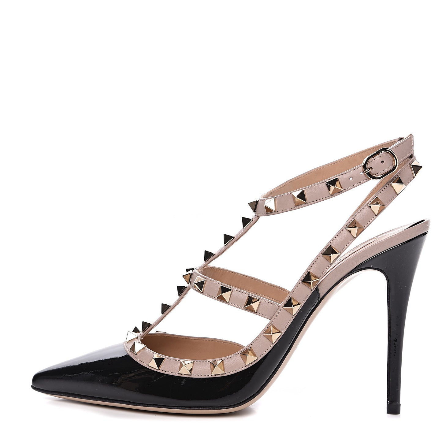 Patent Nappa Rockstud Ankle Strap 100mm Pumps 39.5 Black Poudre