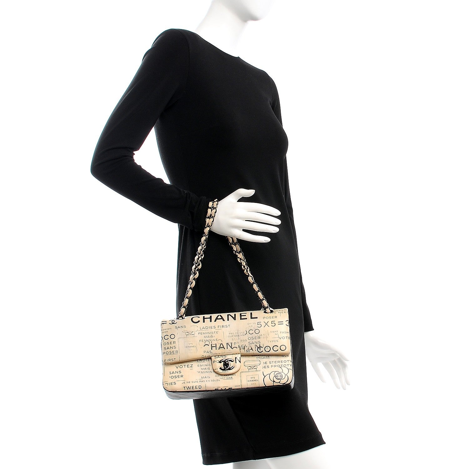 Chanel Lambskin Hand Painted Medium Double Flap Ecru Black 2 of 7