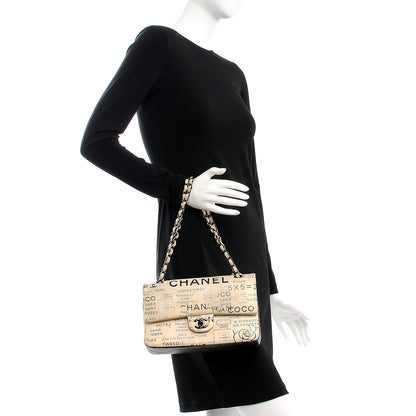 Chanel Lambskin Hand Painted Medium Double Flap Ecru Black 2 of 7