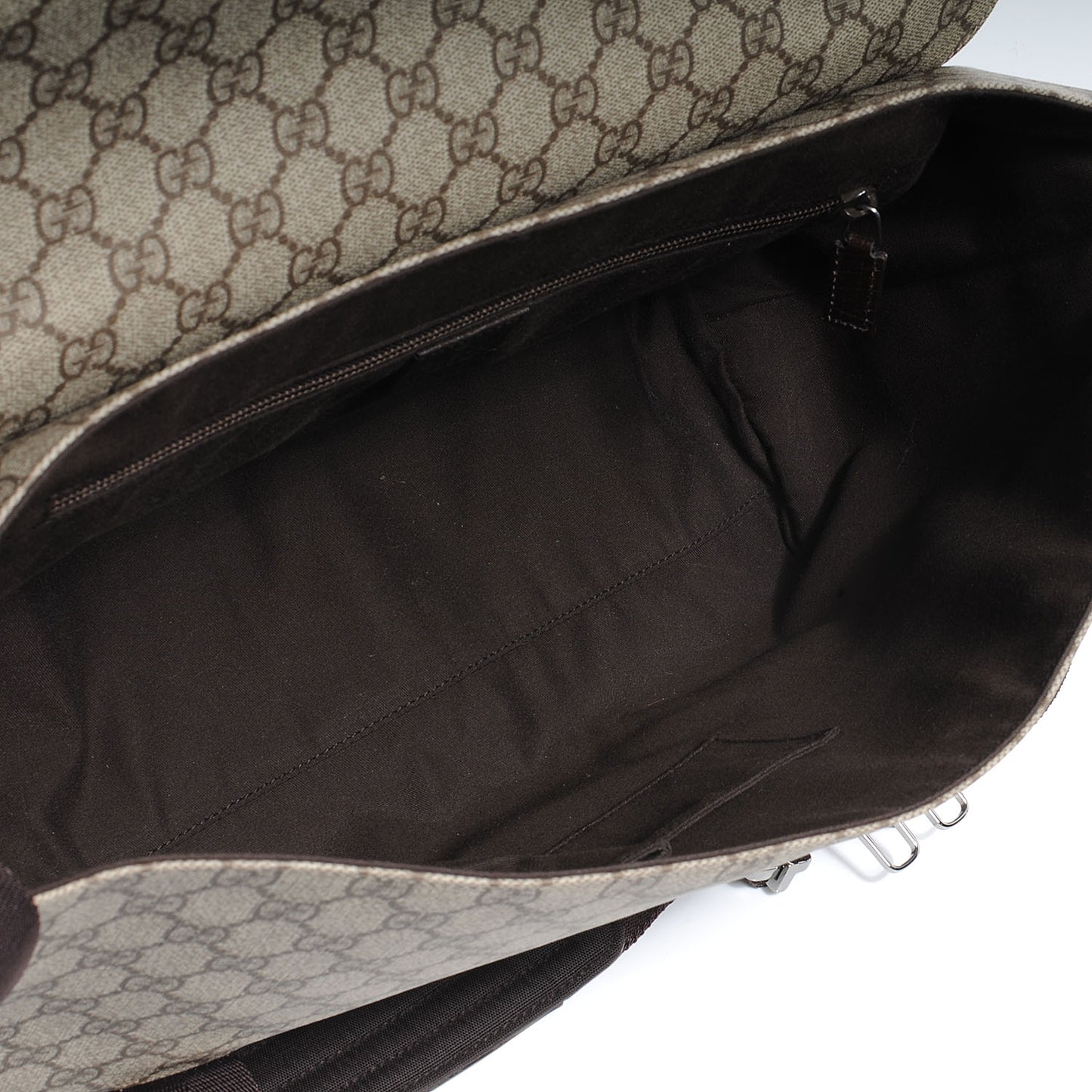 GG Plus Monogram Double Buckle Flap Messenger Bag Beige Ebony