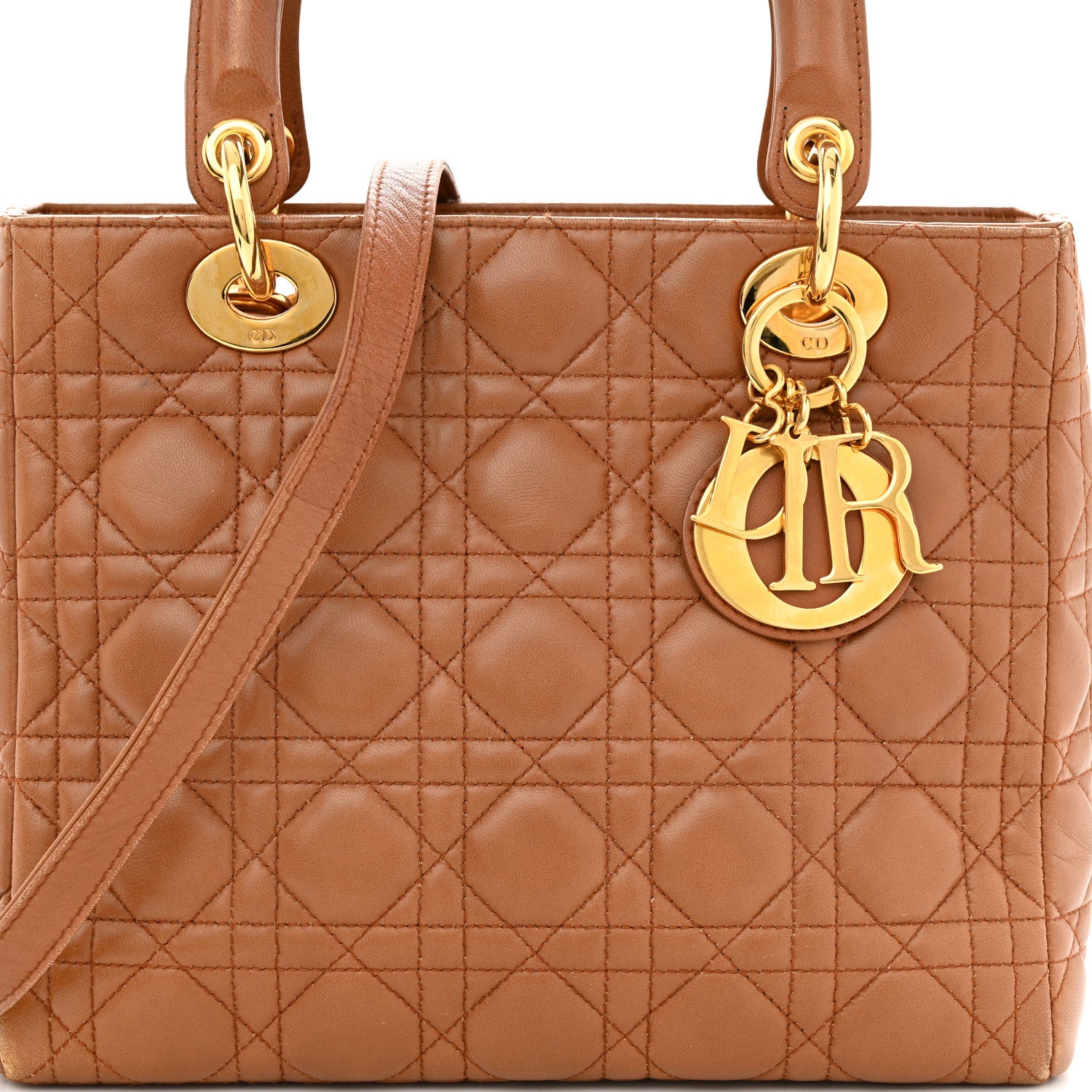 Christian Dior Lambskin Cannage Medium Lady Dior Tan 8 of 16