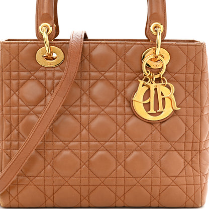 Christian Dior Lambskin Cannage Medium Lady Dior Tan 8 of 16