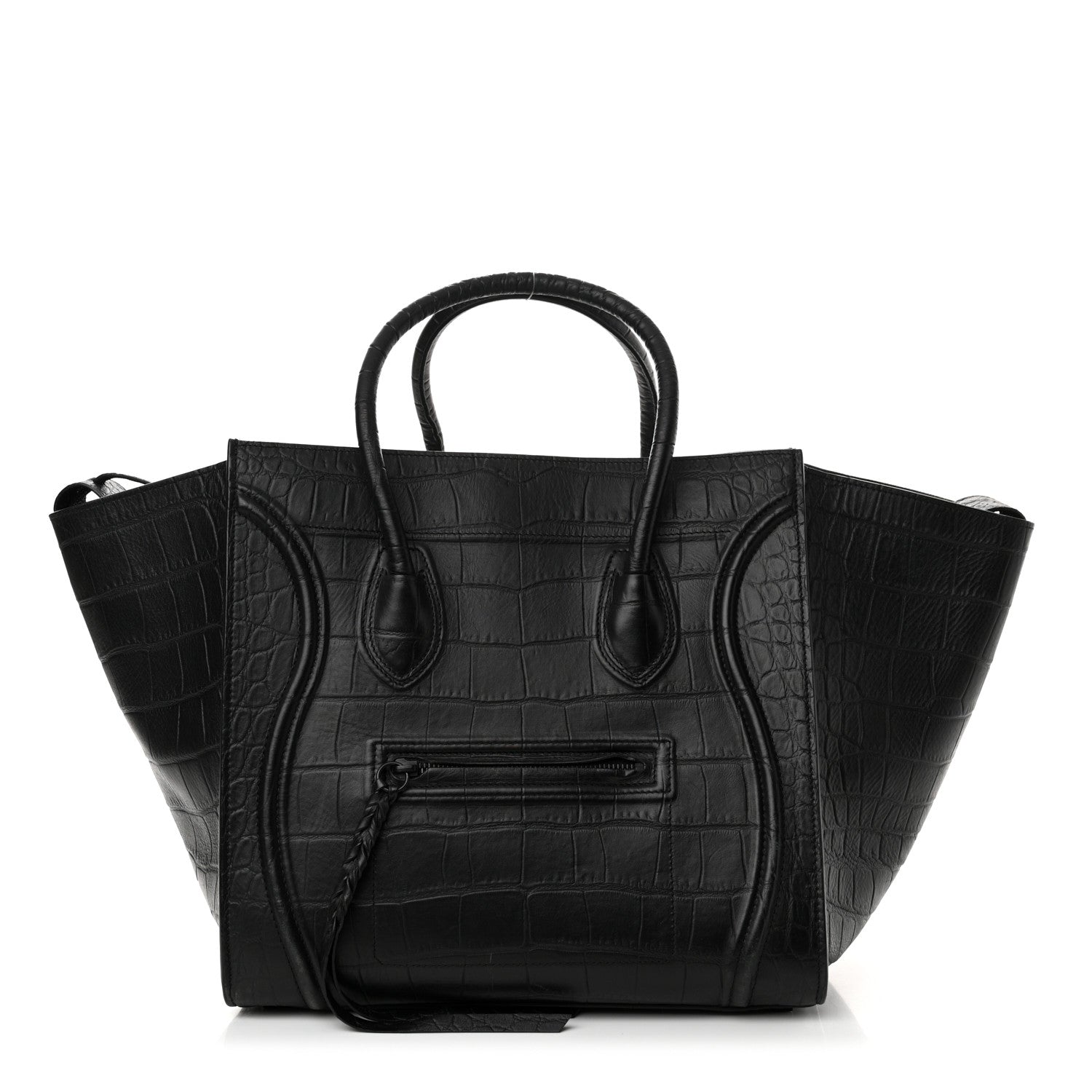 Celine Crocodile Embossed Calfskin Medium Phantom Luggage Black 1 of 16