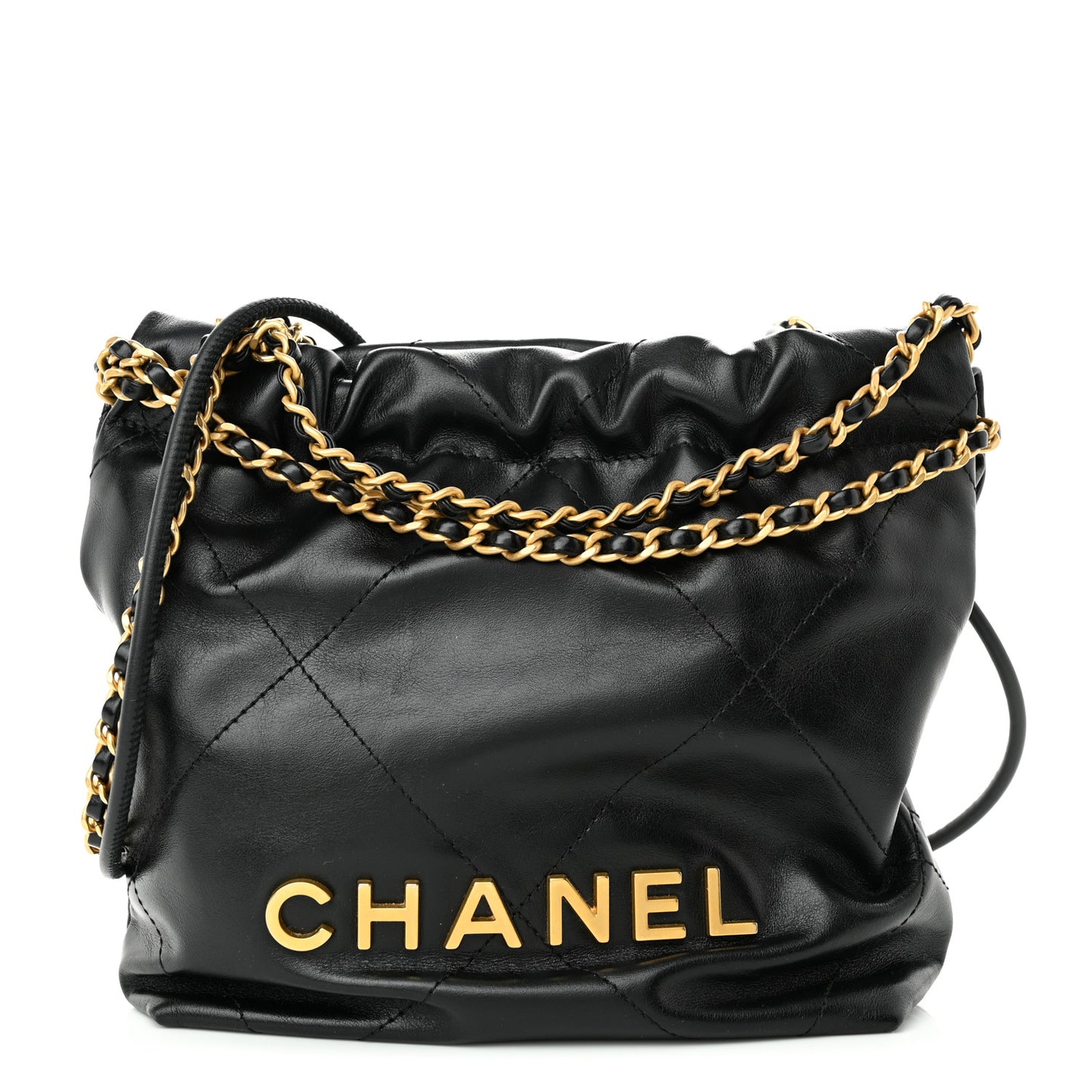 Shiny Calfskin Quilted Mini Chanel 22 Black