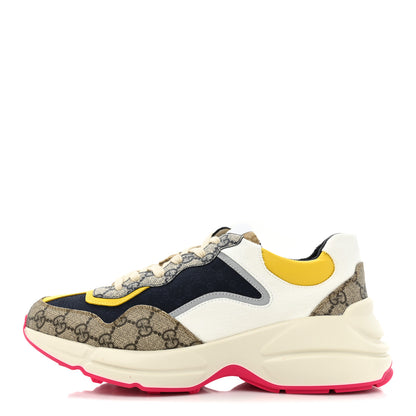 Gucci GG Supreme Monogram Mix Monogram Mens Rhyton Sneakers 8.5 London Blue Beige Sun Yellow 1 of 9