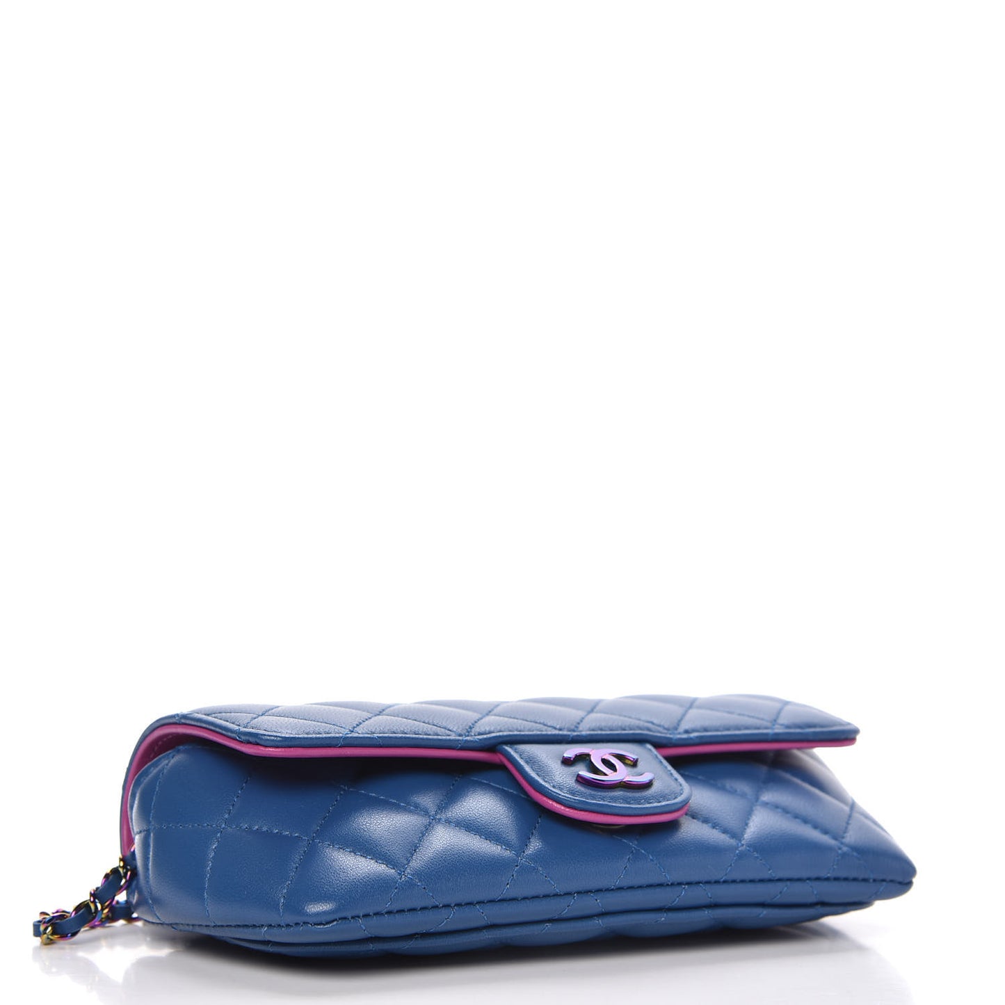 Lambskin Quilted Glasses Case With Chain Blue Purple