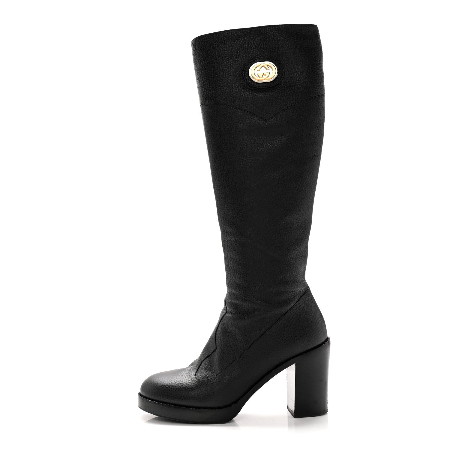 Gucci Austin Calfskin Interlocking G Knee High Boots 37 Black 1 of 26