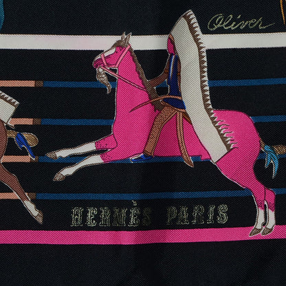 Hermes Silk Pani La Shar Pawnee Scarf 90 Noir Rose 3 of 4