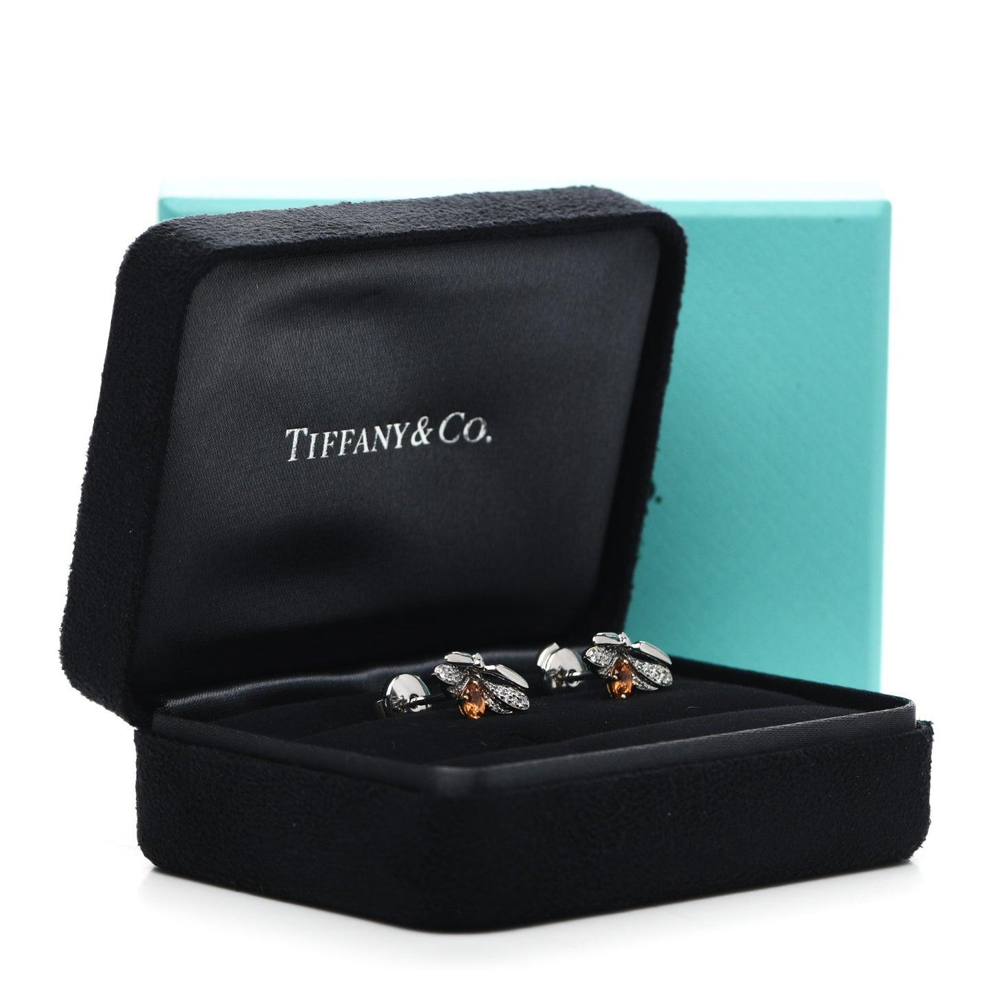 Platinum 18K Yellow Gold Diamond Spessartine Paper Flowers Firefly Earrings