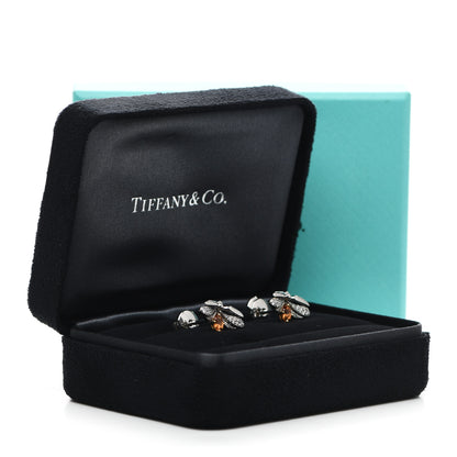 Tiffany Platinum 18K Yellow Gold Diamond Spessartine Paper Flowers Firefly Earrings 6 of 6