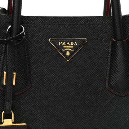 Prada Saffiano Cuir Medium Double Bag Black Fuoco 6 of 12