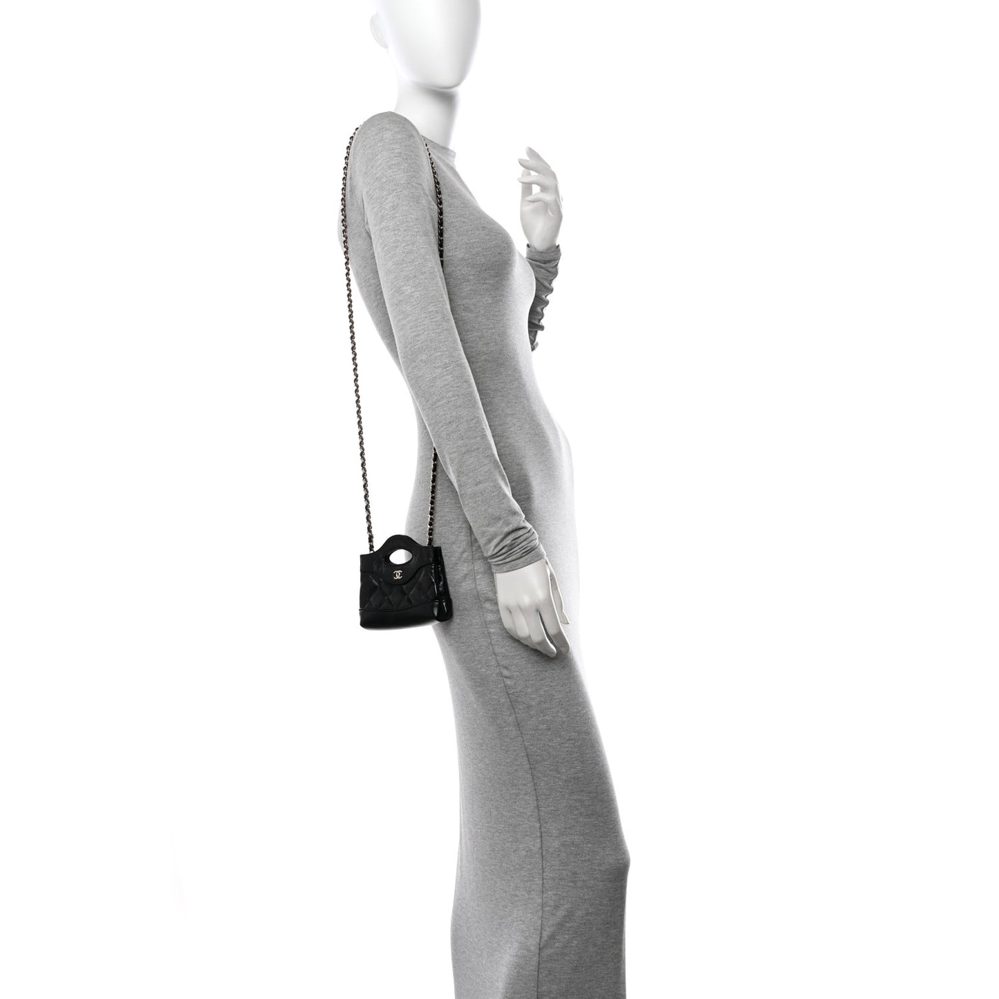 Shiny Lambskin Quilted Micro 31 Clutch With Chain Black