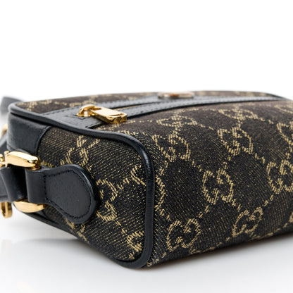 Gucci Jacquard Black Denim GG Monogram Textured Dollar Calfskin Mini Ophidia Shoulder Bag Black Ivory 9 of 10