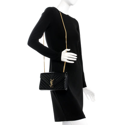 Saint Laurent Lambskin Matelasse Chevron Small Monogram Satchel Black 2 of 7