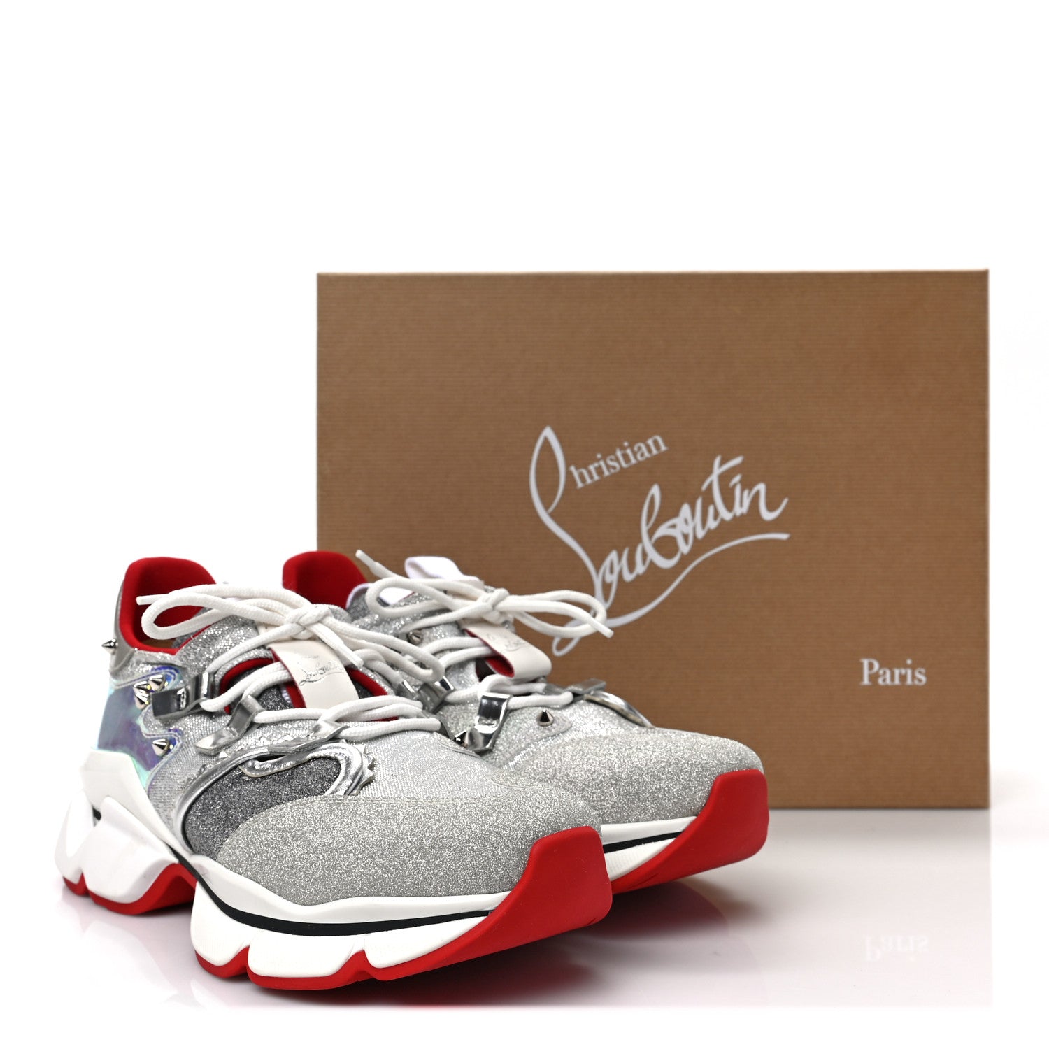 Christian Louboutin Glitter Donna Red Runner Flat Sneaker 39 Silver 9 of 9