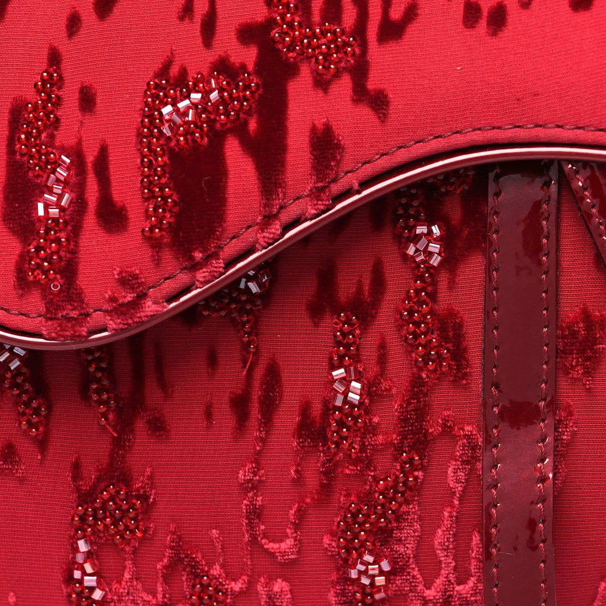 Christian Dior Velvet Beaded Saddle Bag Red 7 of 9