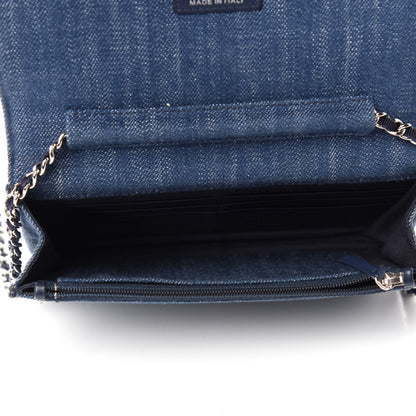 Chanel Denim Velvet Wallet On Chain WOC Blue 5 of 10