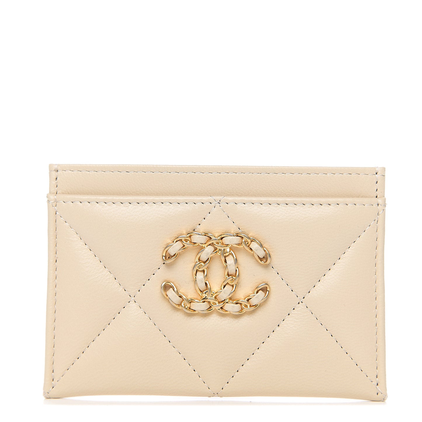 Goatskin Quilted 19 Card Holder Beige