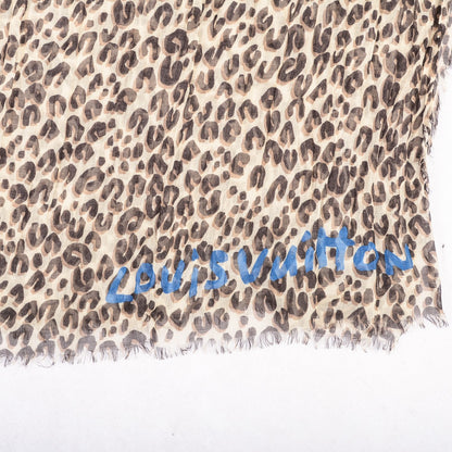Louis Vuitton Cashmere Silk Leopard Stole Beige 4 of 7