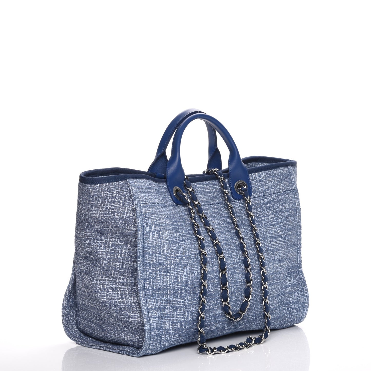 Woven Straw Raffia Large Deauville Tote Blue