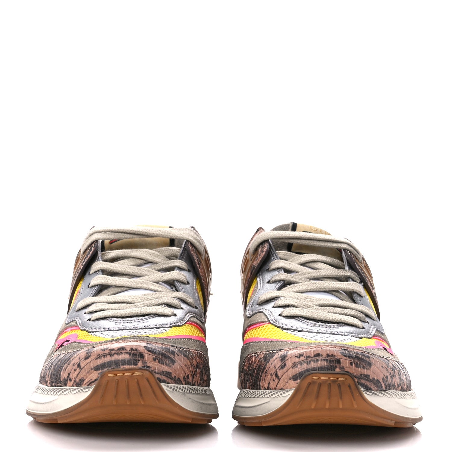 Gucci Suede Calfskin Tejus Printed Womens Ultrapace Sneakers 37 Pink Silver Oatmeal Yolk 2 of 11