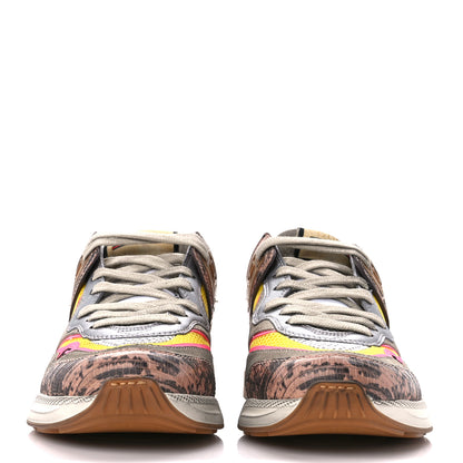 Gucci Suede Calfskin Tejus Printed Womens Ultrapace Sneakers 37 Pink Silver Oatmeal Yolk 2 of 11