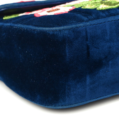 Gucci Velvet Matelasse Deer Embroidered Small GG Marmont Shoulder Bag Cobalt 10 of 13