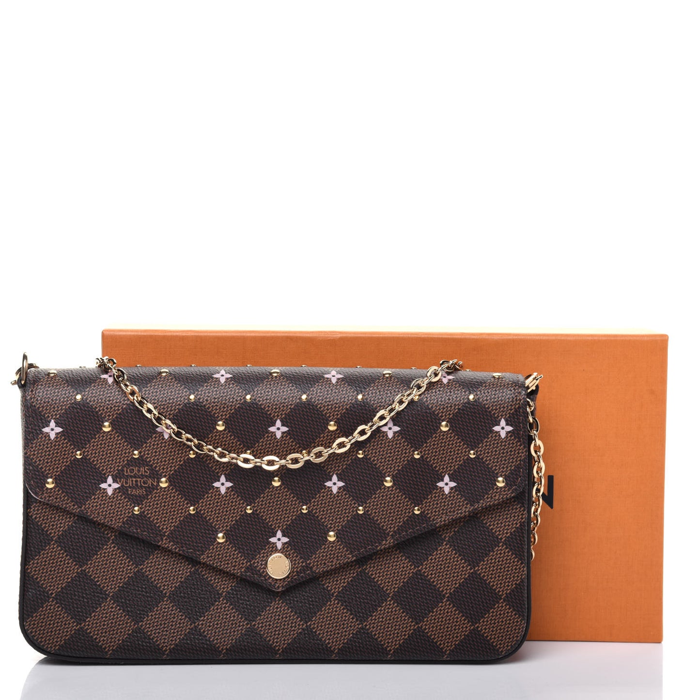 Damier Ebene Studded Pochette Felicie Chain Wallet