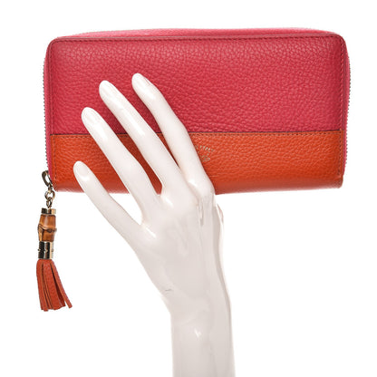 Gucci Pebbled Calfskin Bamboo Tassel Zip Around Wallet Pink Orange 2 of 11