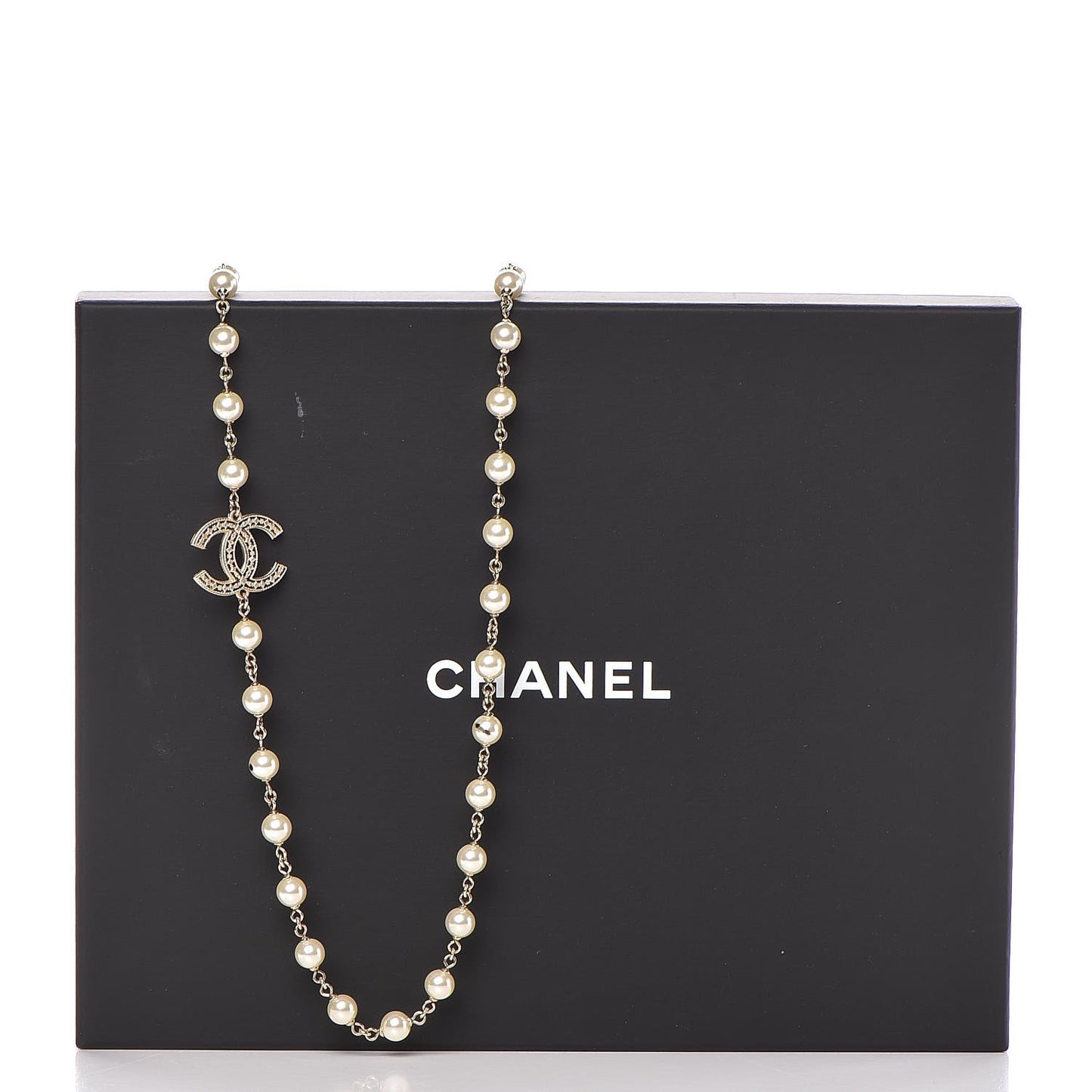 Pearl CC Long Necklace Gold