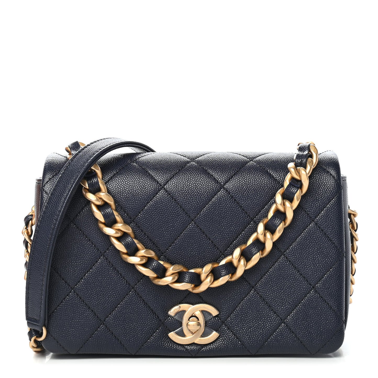Caviar Quilted Small Fashion Therapy Flap Bag Navy Blue