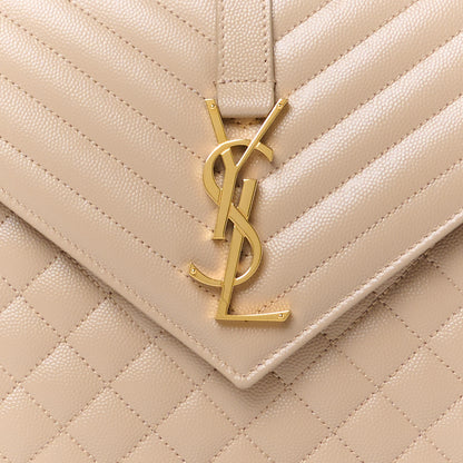 Saint Laurent Grain De Poudre Mixed Matelasse Large Triquilt Monogram Satchel Dark Beige 9 of 11