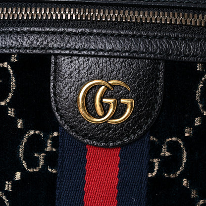 Gucci Velvet GG Monogram Web Belt Bag Blue Beige 10 of 11