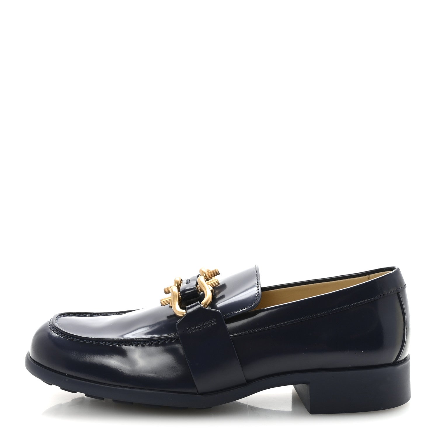 Bottega Veneta Glossy Calfskin Monsieur Loafers 37.5 Navy Blue 1 of 8