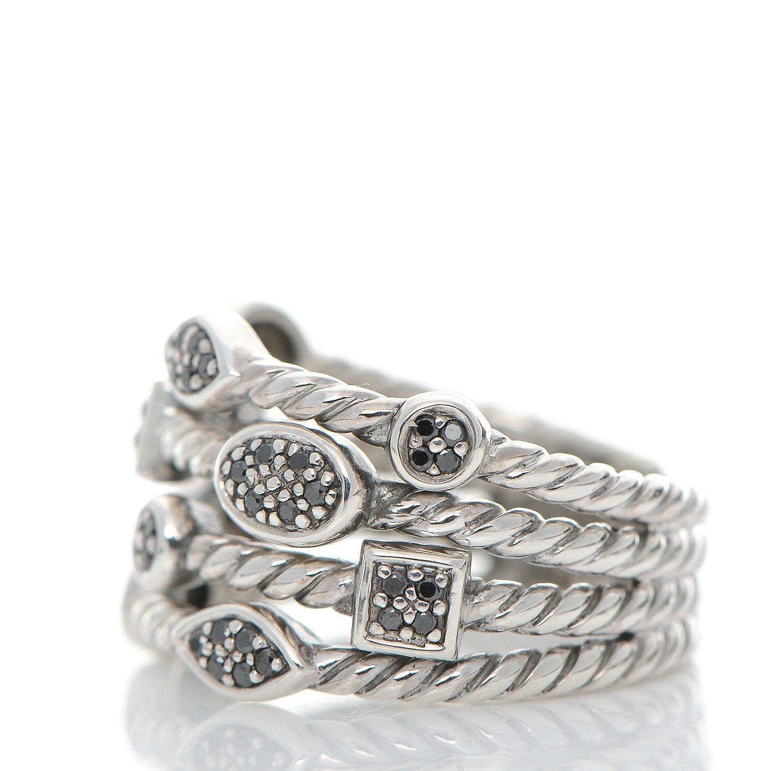 David Yurman Sterling Silver Black Diamond Confetti 4 Row Ring 55.5 7.5 3 of 5