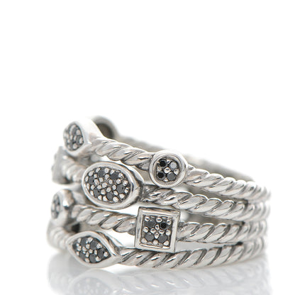 David Yurman Sterling Silver Black Diamond Confetti 4 Row Ring 55.5 7.5 3 of 5